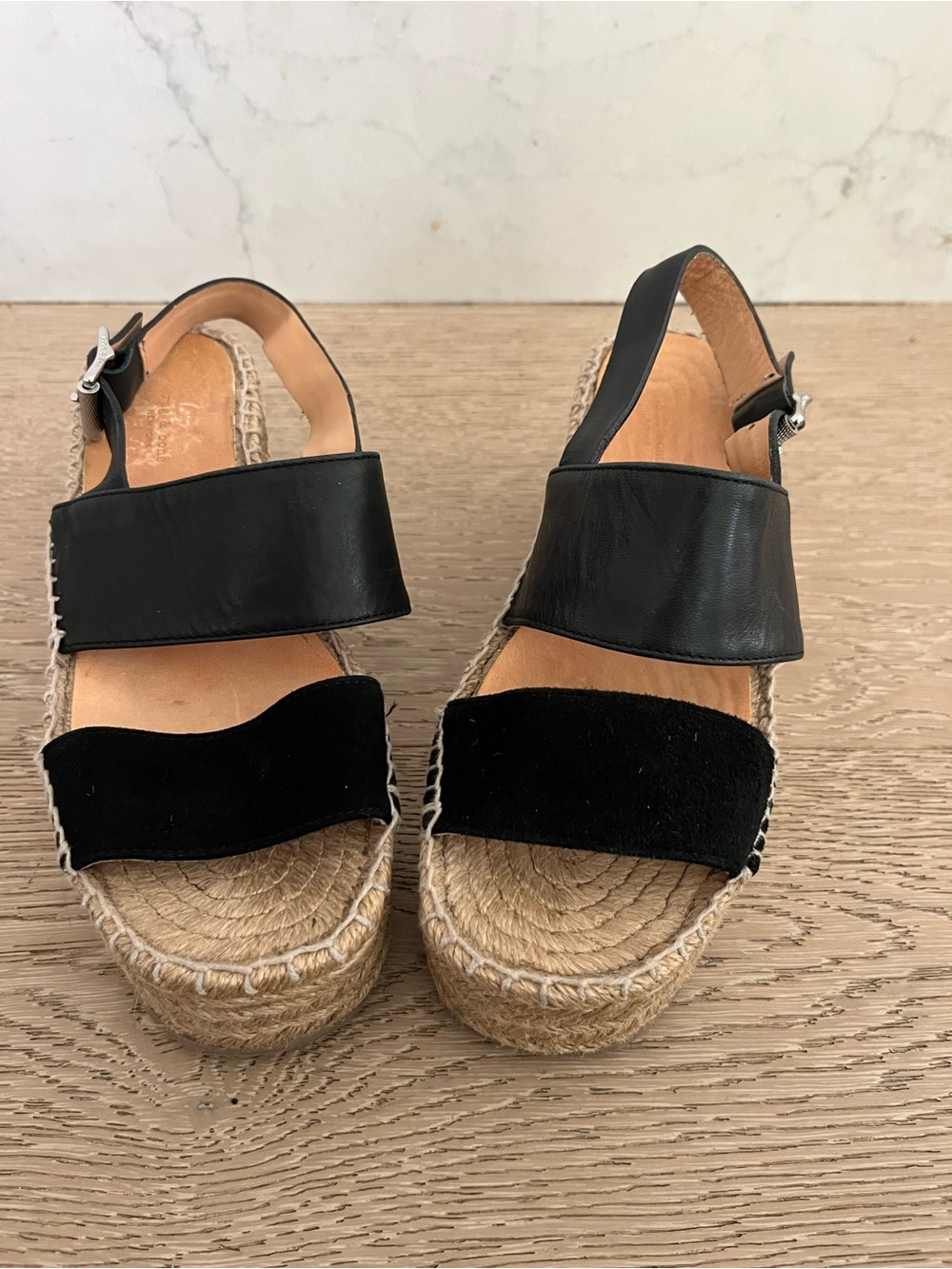rag & bone Black Espadrille Platform Leather & Suede Sandals with Buckle Sz 4.5 - Picture 6 of 9
